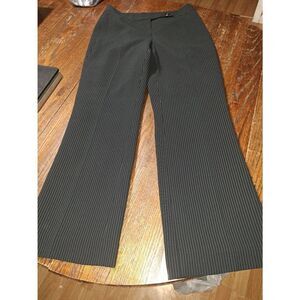Size 12 Black Grey Pinstripe Lined Pleated Flare Wide Leg Dress Pants Flat Front